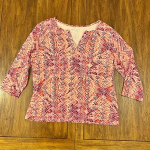 Kim Rogers Women’s 3/4 Top- Rouge/Pink/Red/Cream- Size Large